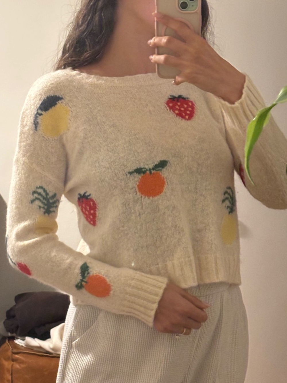 Cream Women's Fruit-Embroidered Knit Sweater - XS / S